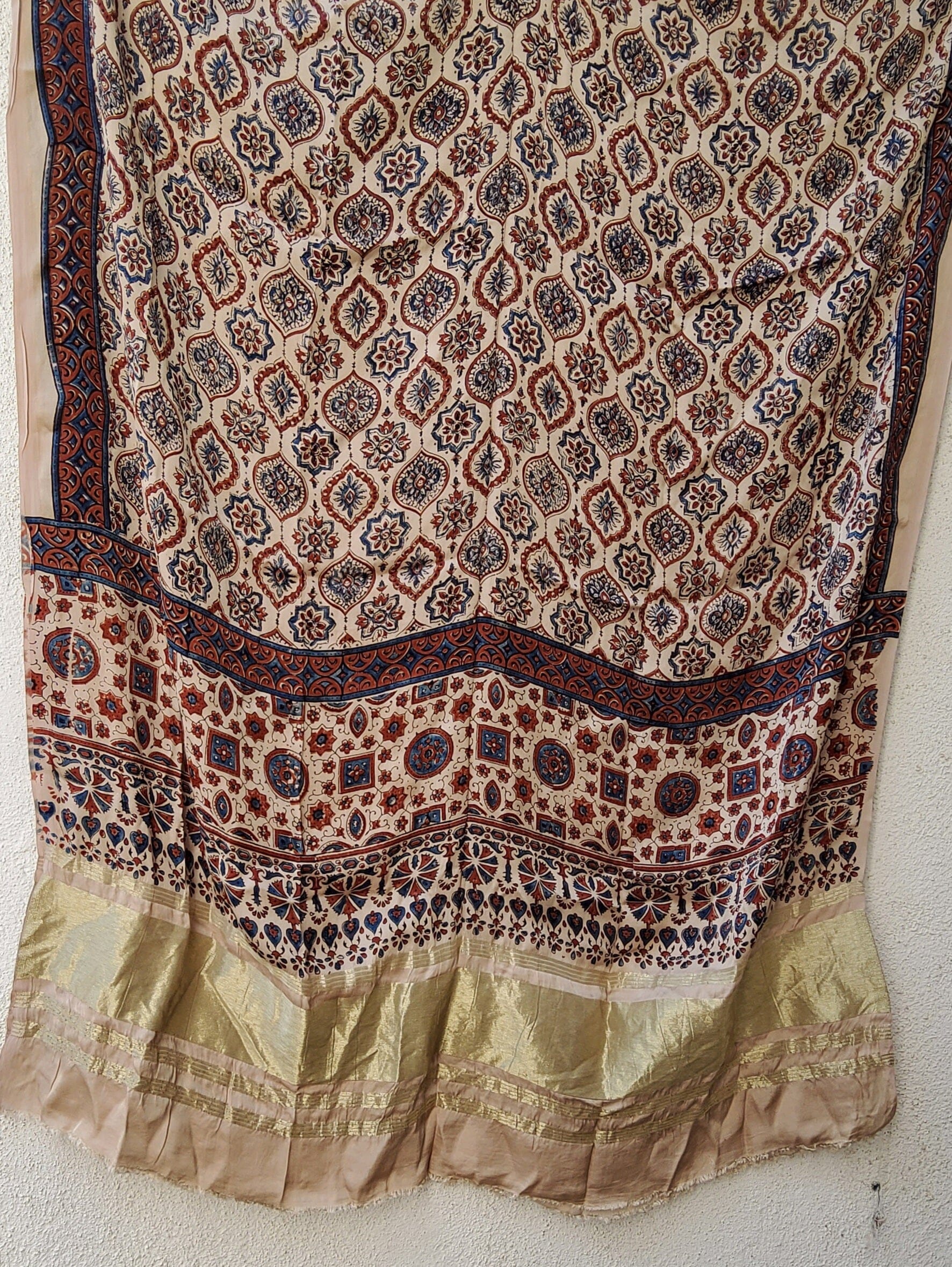 Authentic Indian Traditional Wear Ethnic AJRAKH Hand Crafted Hand Block Printed Modal Silk Dupatta from Gujarat