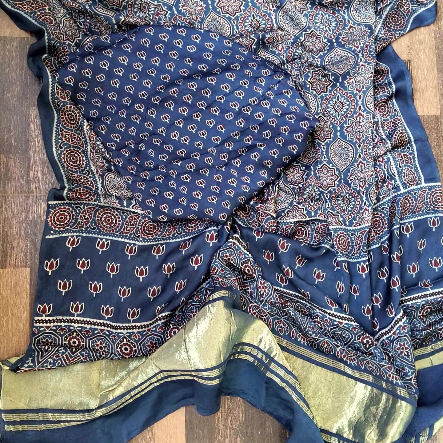 Ajrakh Modal Silk Top Dupatta Set