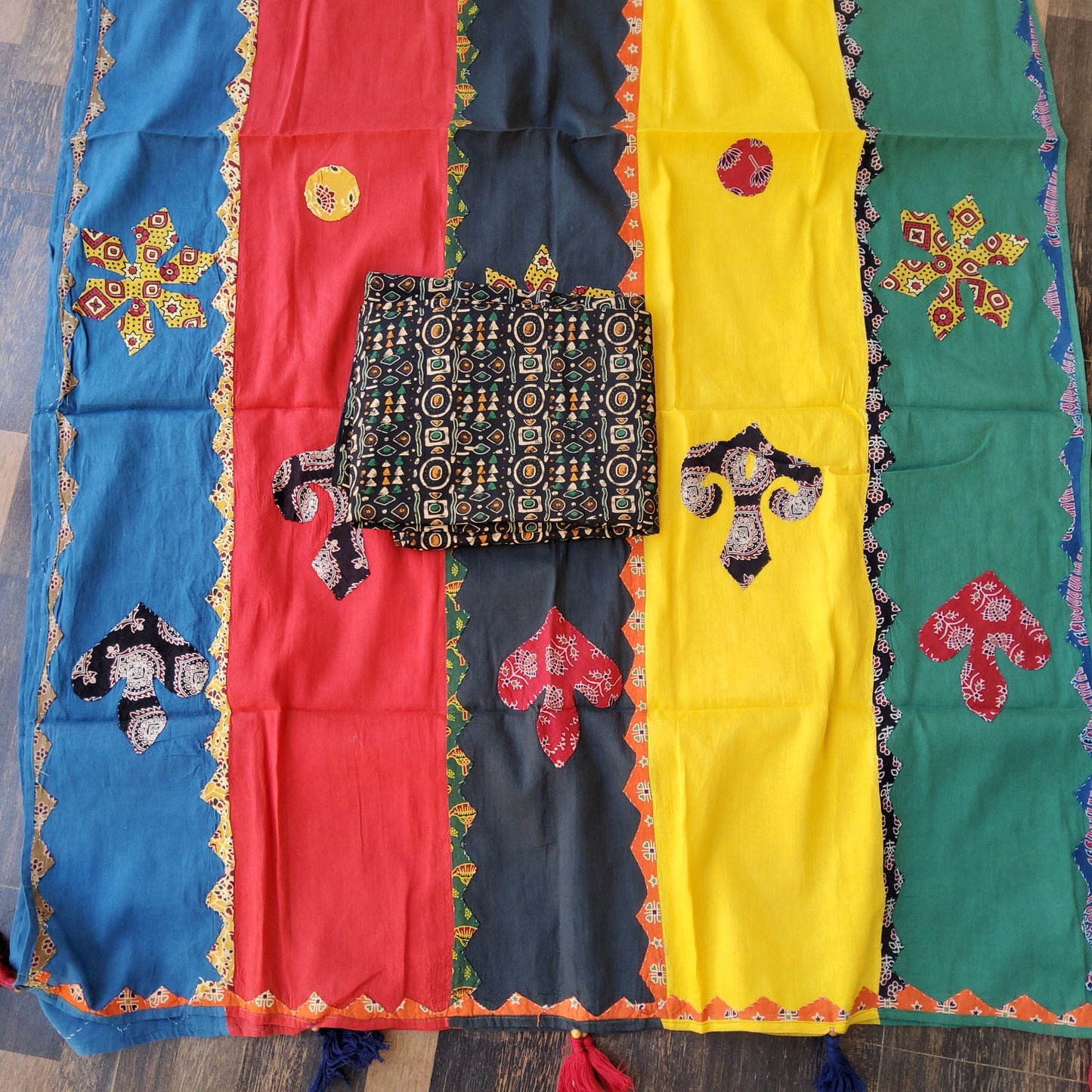 Ajrakh Patchwork Cotton Dress Material