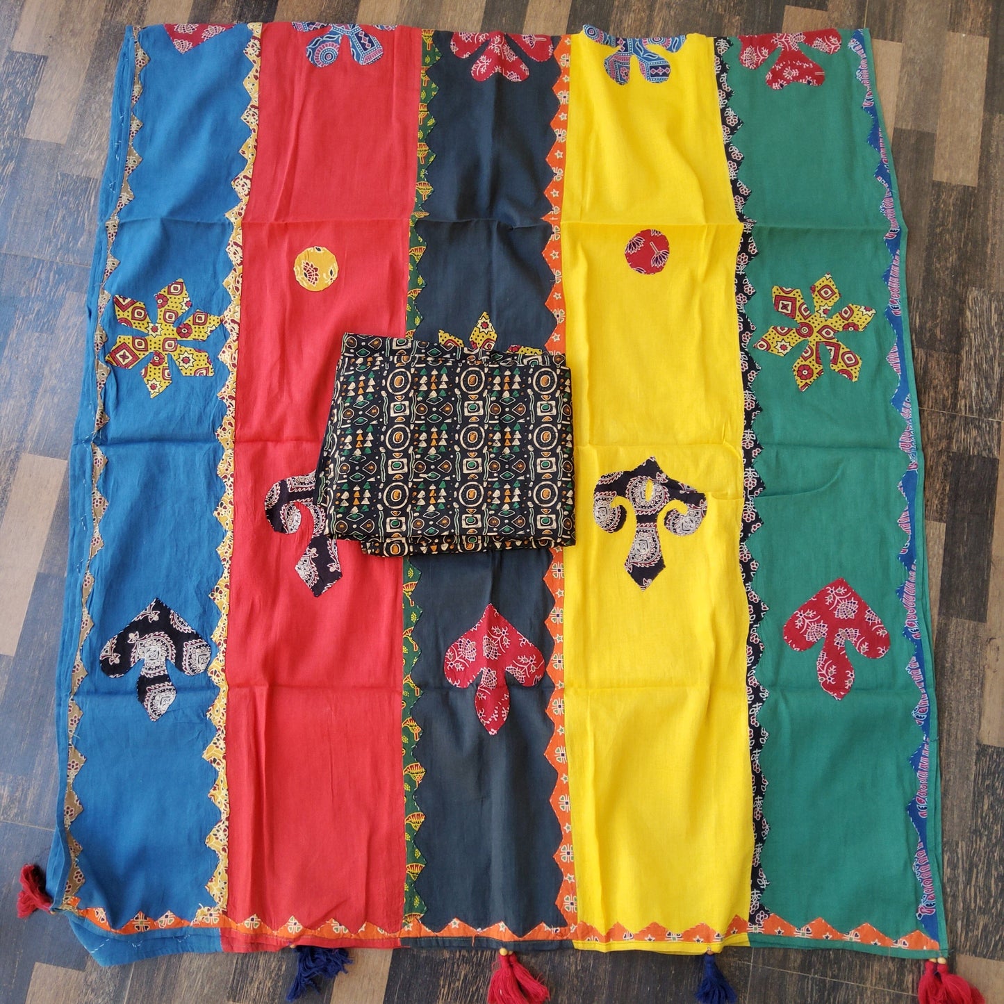 Ajrakh Patchwork Cotton Dress Material