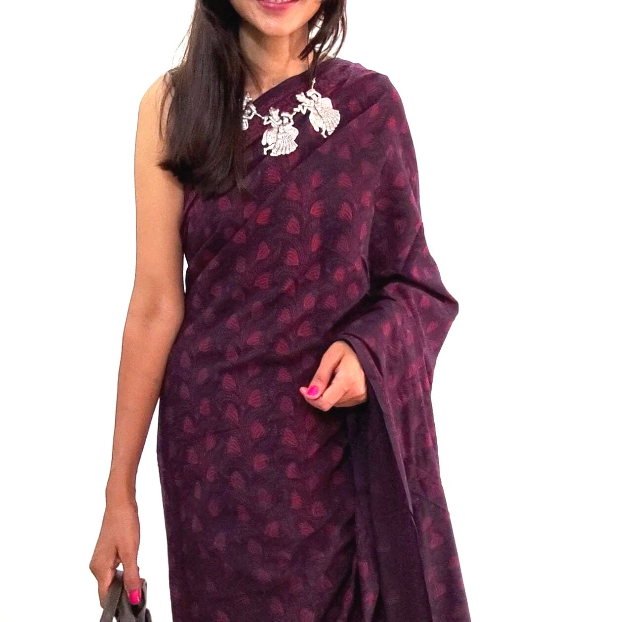 Jaipur Kurti's Gleaming Brown Faux Georgette Saree Paired With Blouse |  JKS10294 | Cilory.com