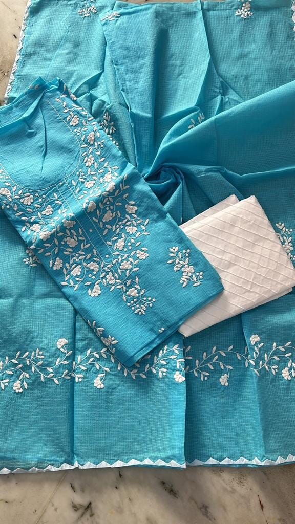 Applique work Kota dress material with Phool Patti Ka Kaam Dupatta