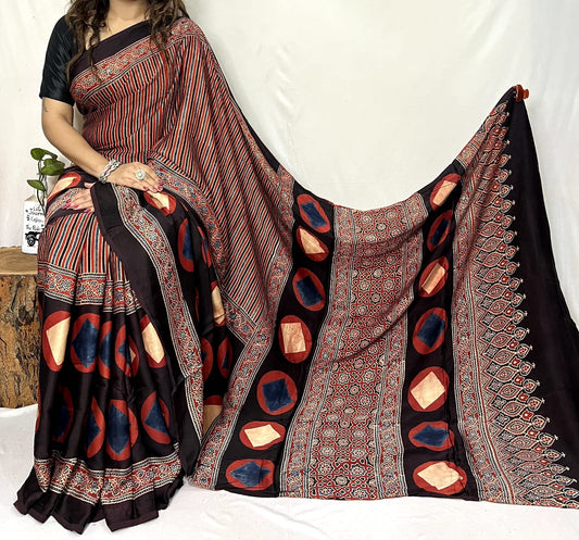 Authentic Ajrakh Modal Silk Saree in Exclusive Pattern