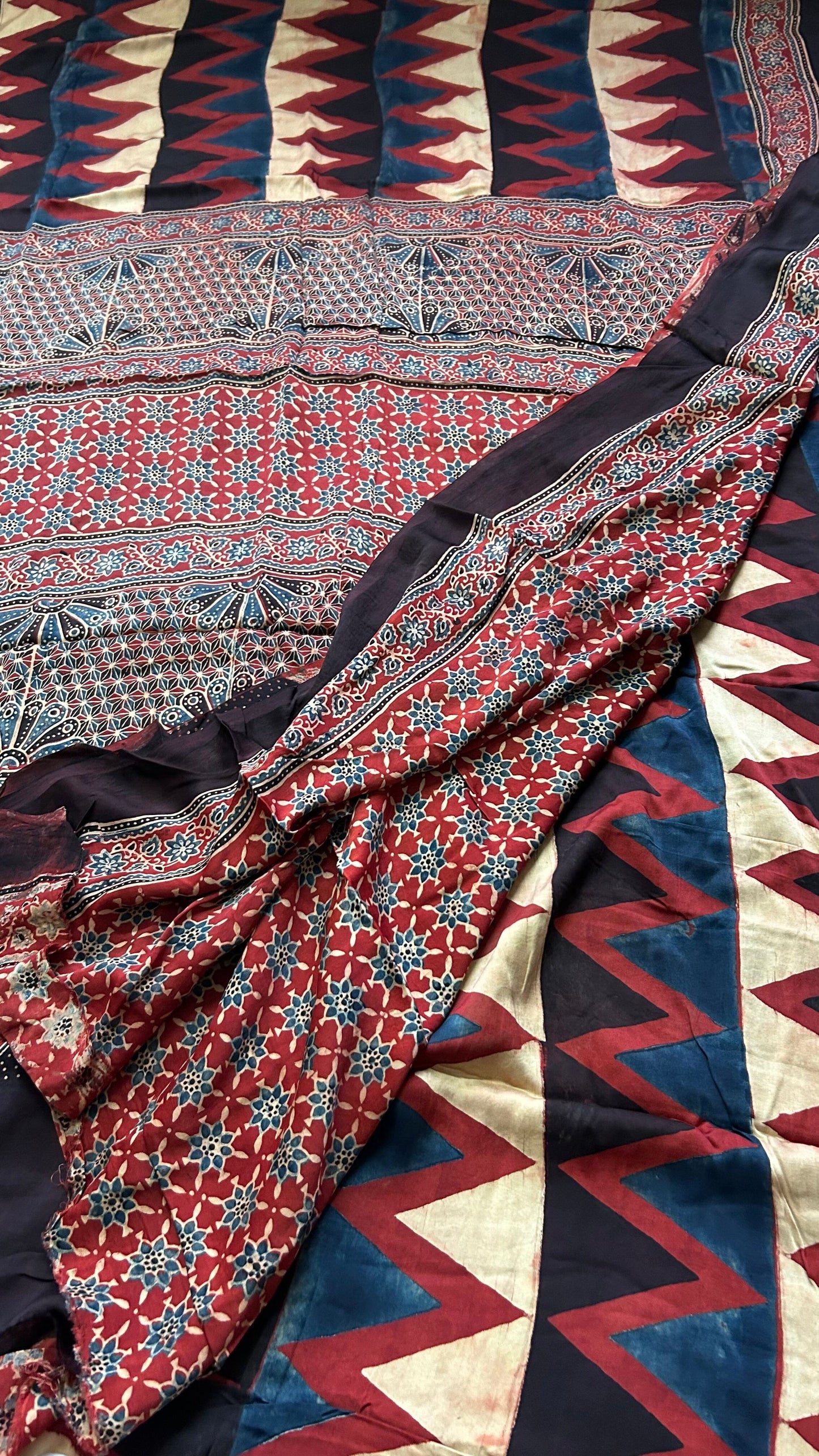 Authentic Ajrakh Modal Silk Saree in Exclusive Pattern