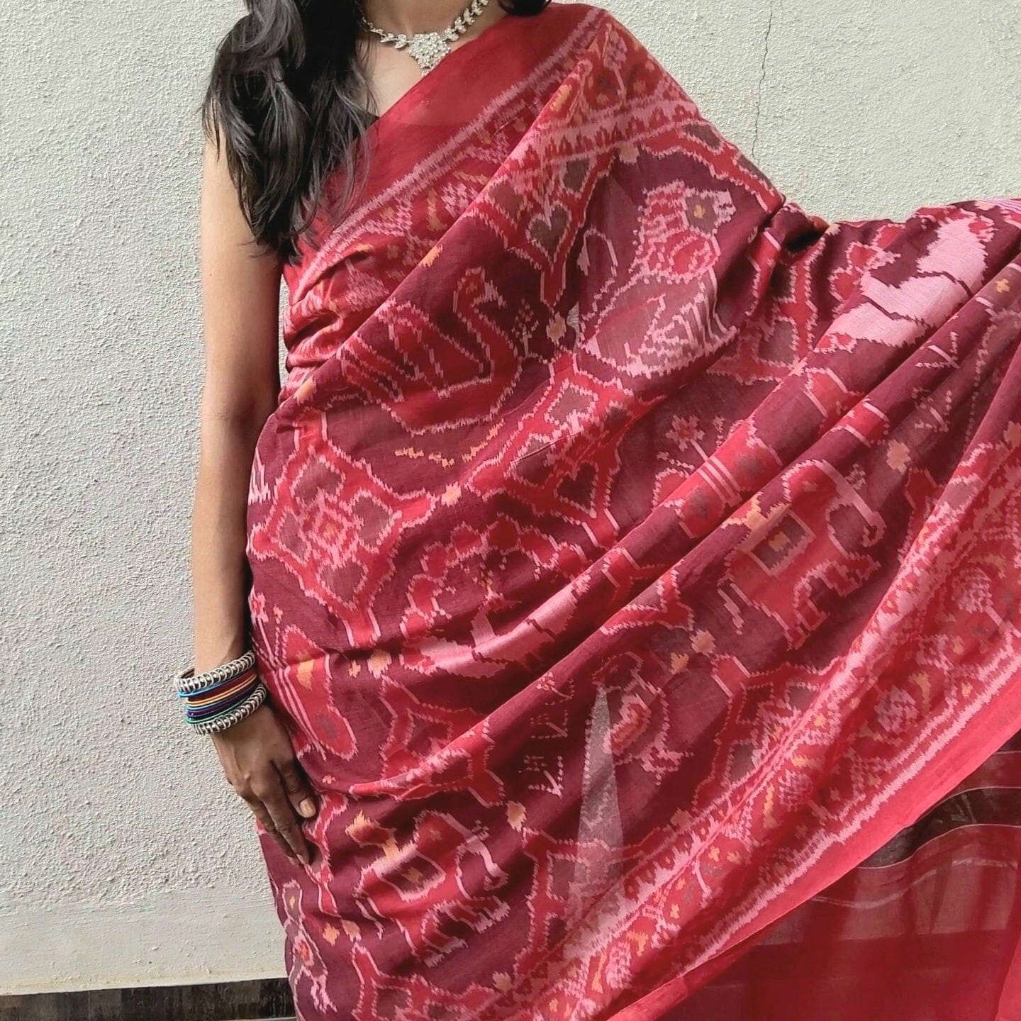 Red Authentic Patola Mercerised Cotton Hand - Woven Saree