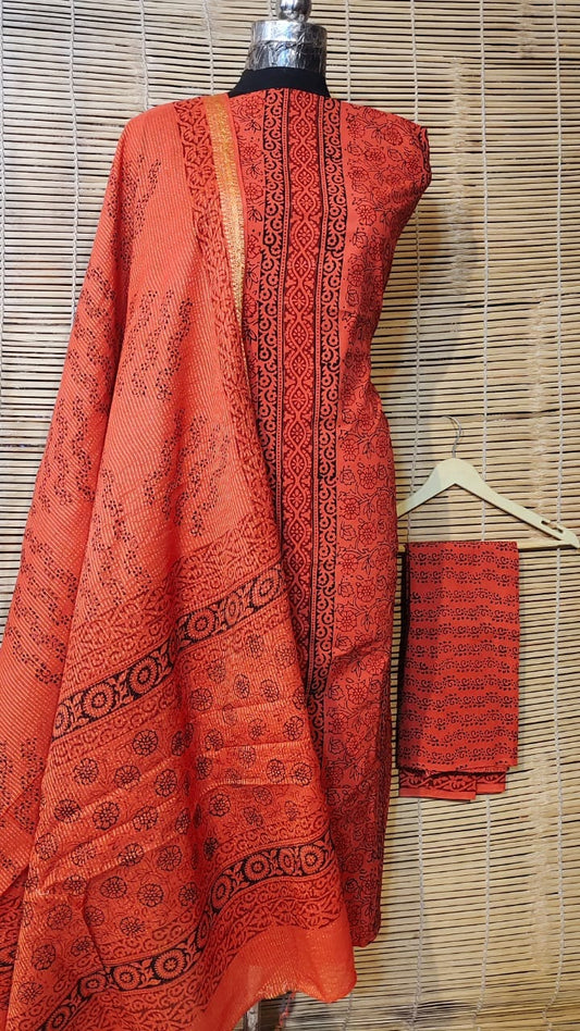 Bagh Print Cotton Dress Material with Cotton Dupatta