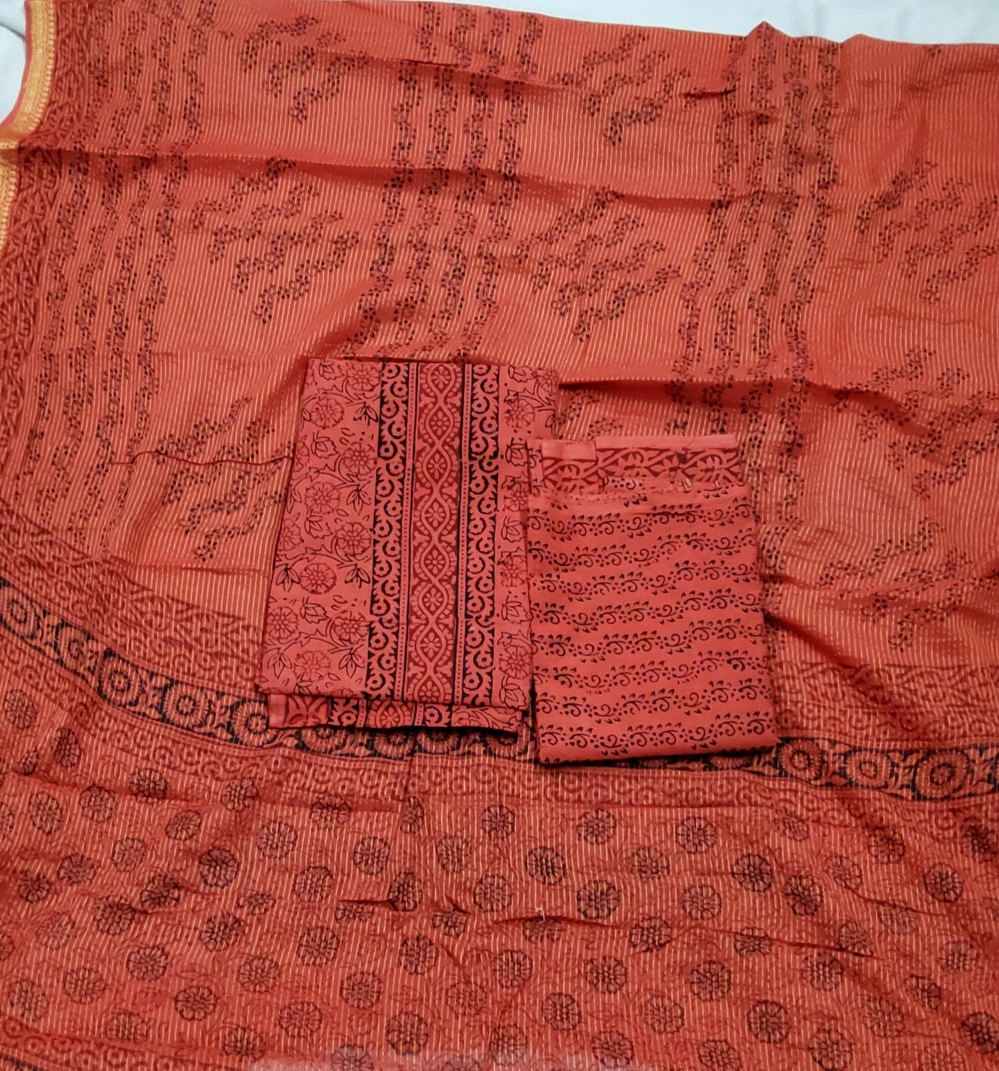 Bagh Print Cotton Dress Material with Cotton Dupatta