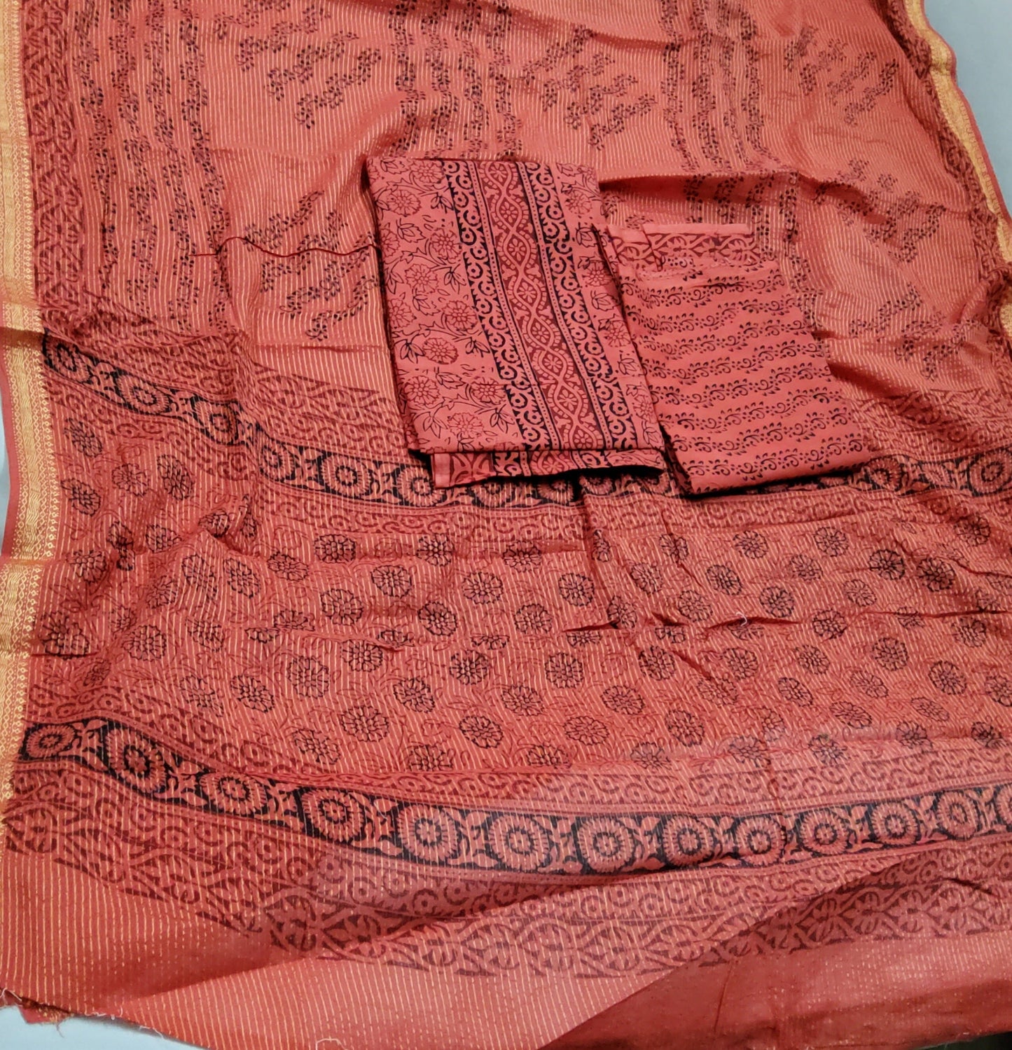 Bagh Print Cotton Dress Material with Cotton Dupatta