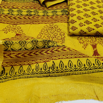 Bagh Print Cotton Dress Material with zari Border