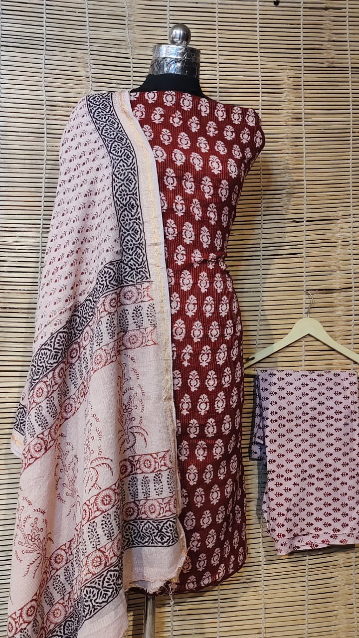 HandBlock print/Dabu Print/Malmal Cotton/ikkat Cotton Dress Material -Saree