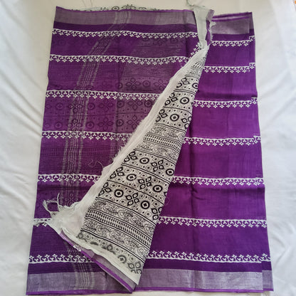 Bagru Print Linen Cotton Saree with Blouse