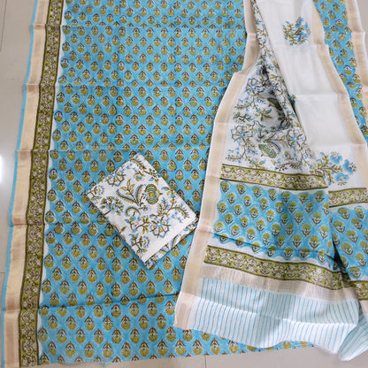 Bagru Hand Block Print Maheshwari Silk Dress Material