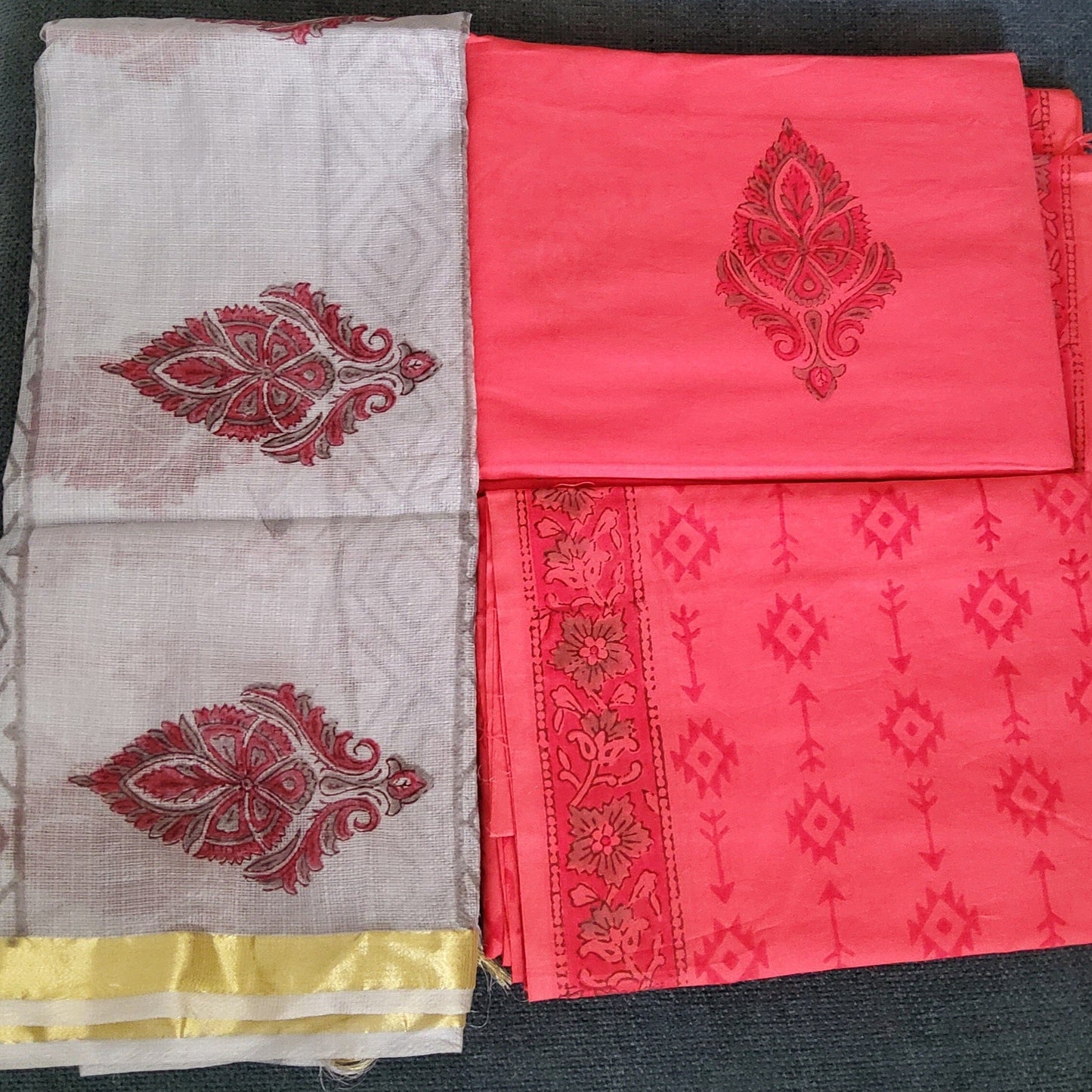 Bagru Printed Cotton Dress Material with Kota Silk(Semi) Dupatta