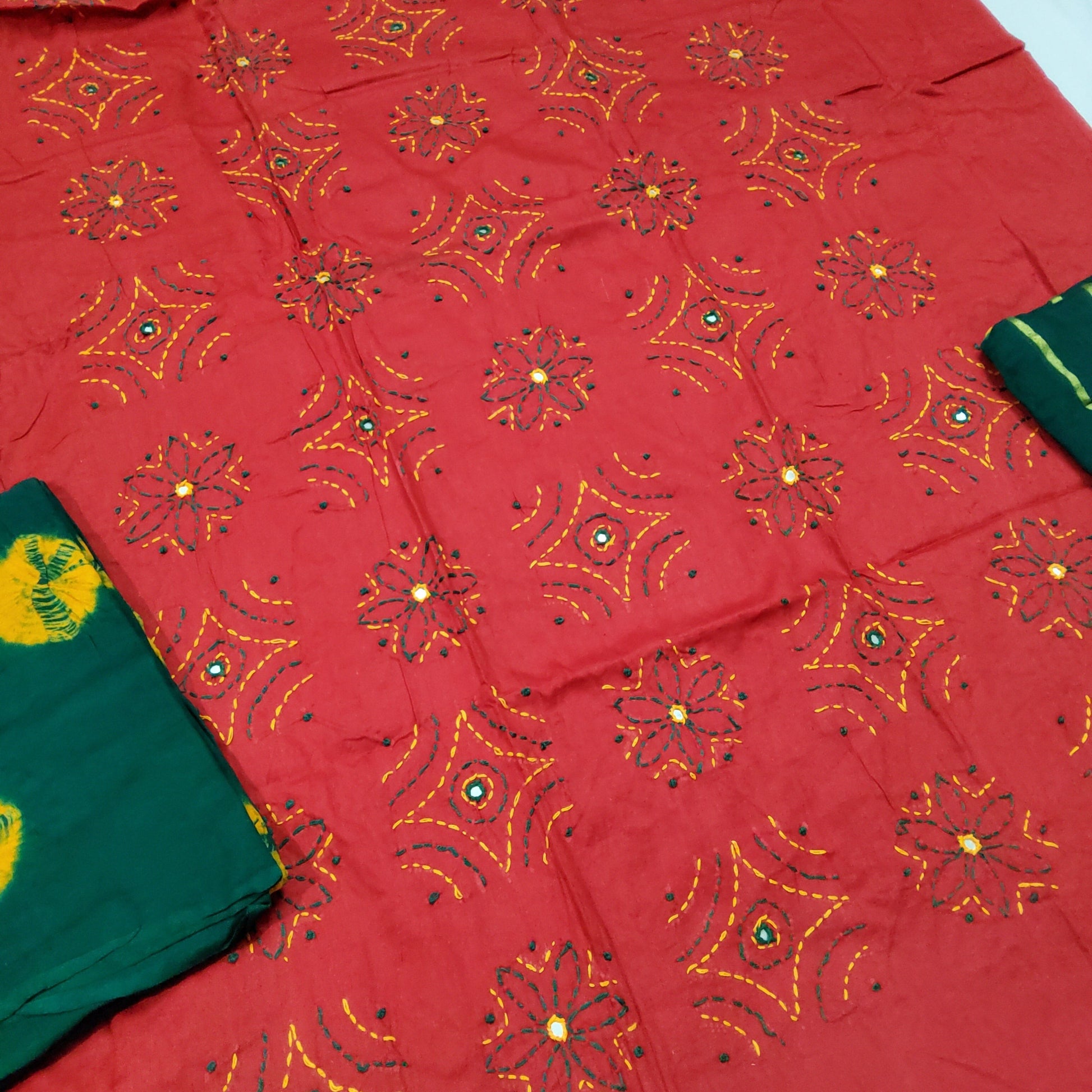 Bandhej Cotton Embroidered Dress Material