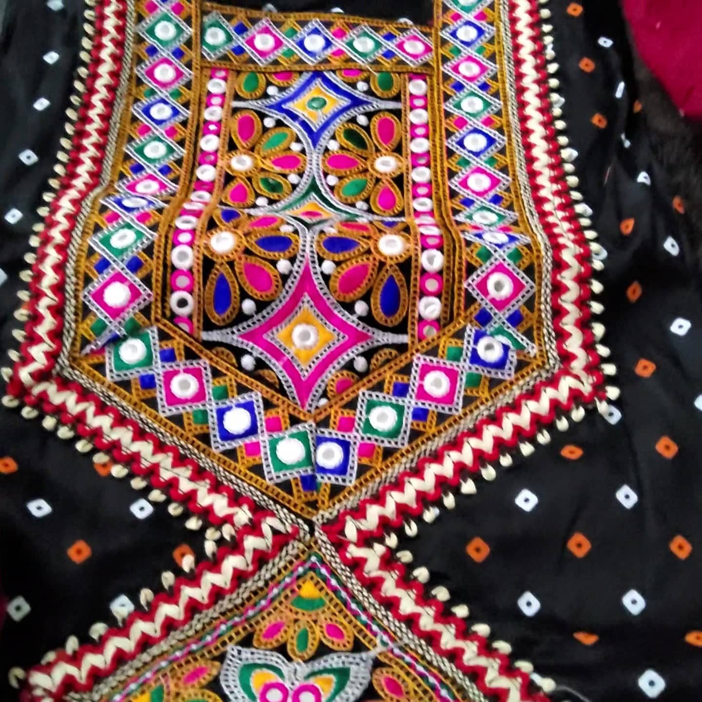 Bandhej Glace Cotton Dress Material with Kutchh Patchwork