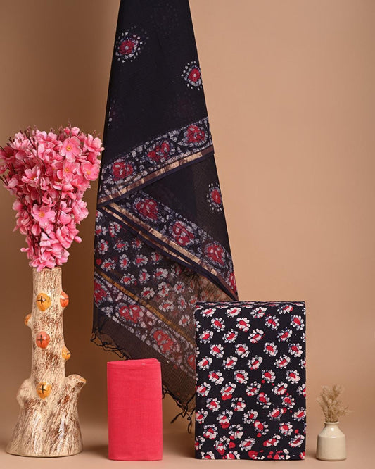 Batik Cotton Dress Material with Kota Dupatta