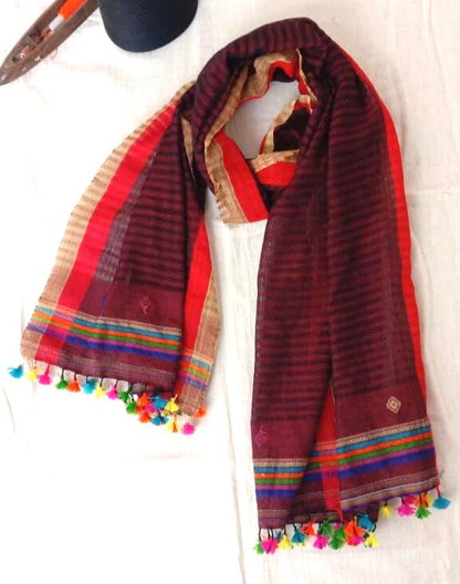 Bhujodi Cotton Stole with handmade tassels