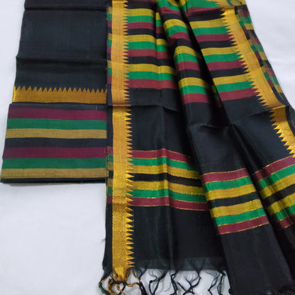 Black Mangalagiri Silk Cotton Dress Material