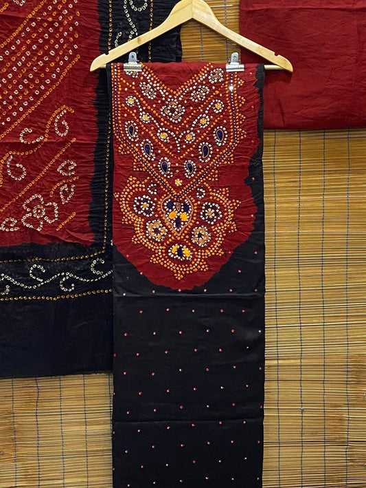 Bandhej HandWork Cotton Dress Material with Mirror work
