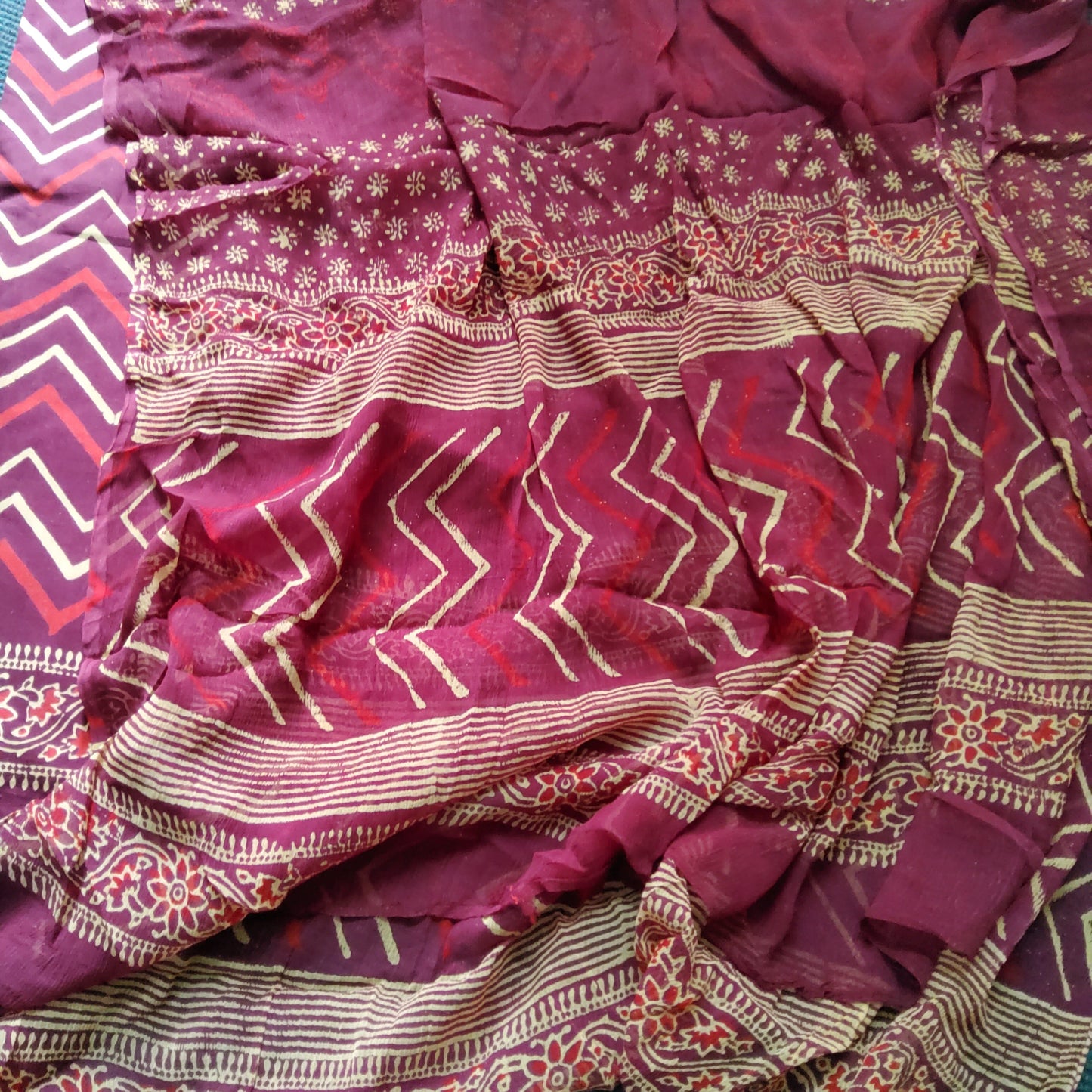 Block Print Cotton Dress Material with Chiffon Dupatta