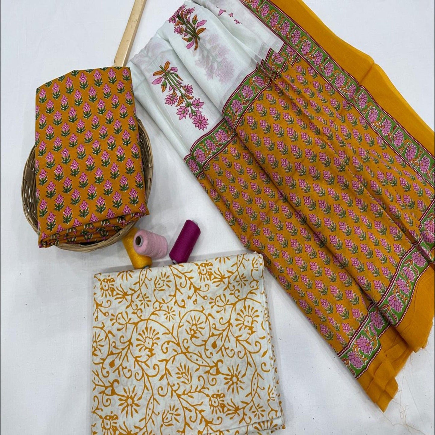 Cotton Block Print Dress Material with Cotton Dupatta