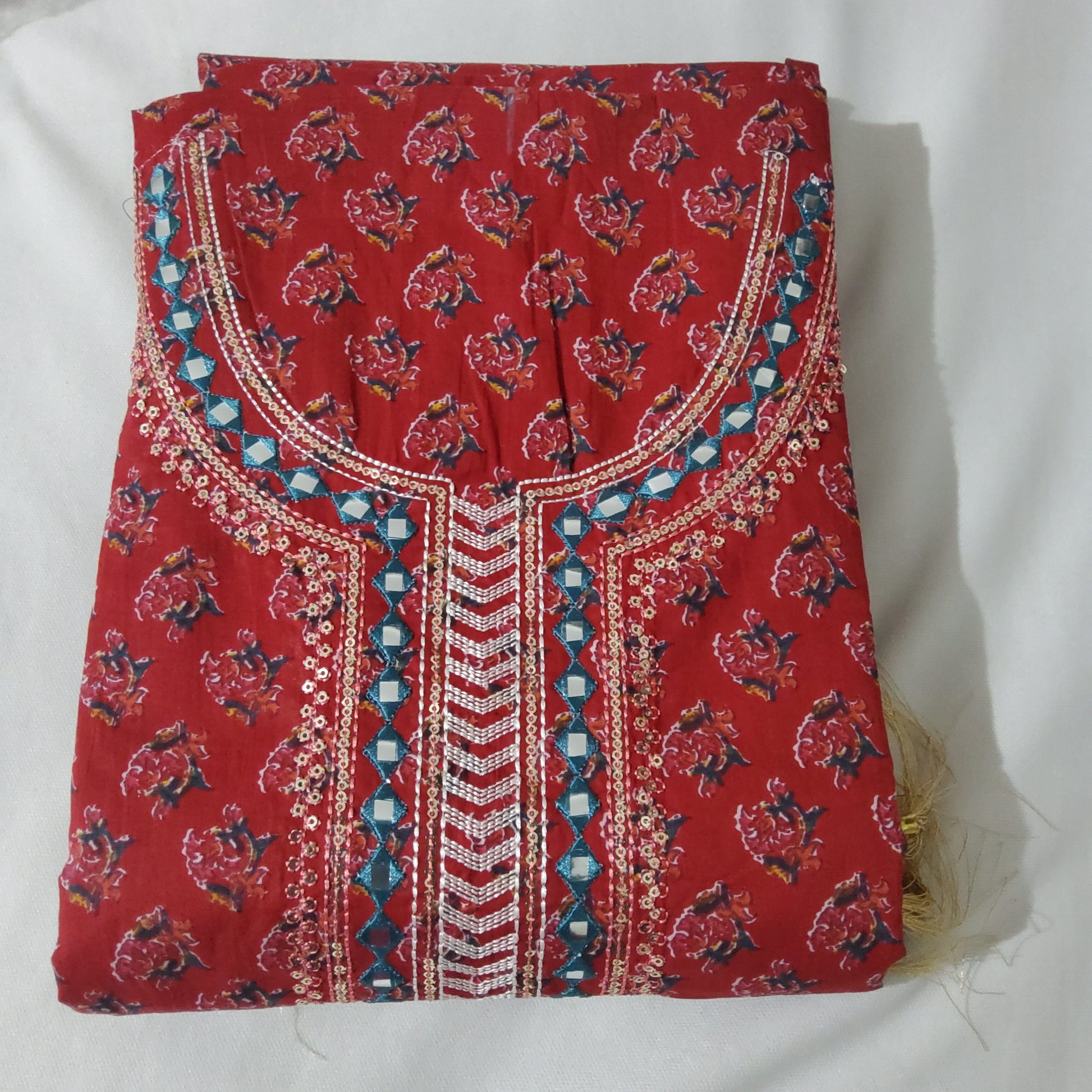 Block Print Cotton Embroidered Dress Material with Cotton Dupatta