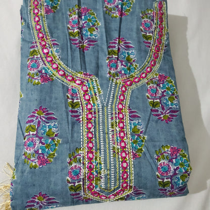 Cotton Embroidered Dress Material with Cotton Dupatta