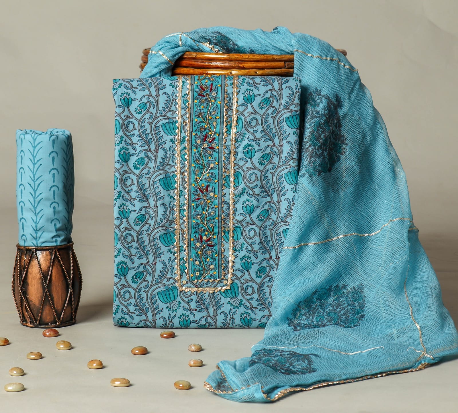 Block Print Cotton Dress Material with Kota Doriya Dupatta,chudi,salwar
