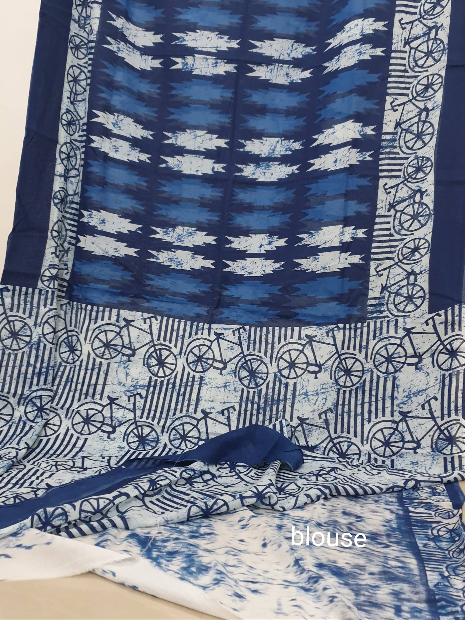Cotton Indigo Block Print saree with blouse