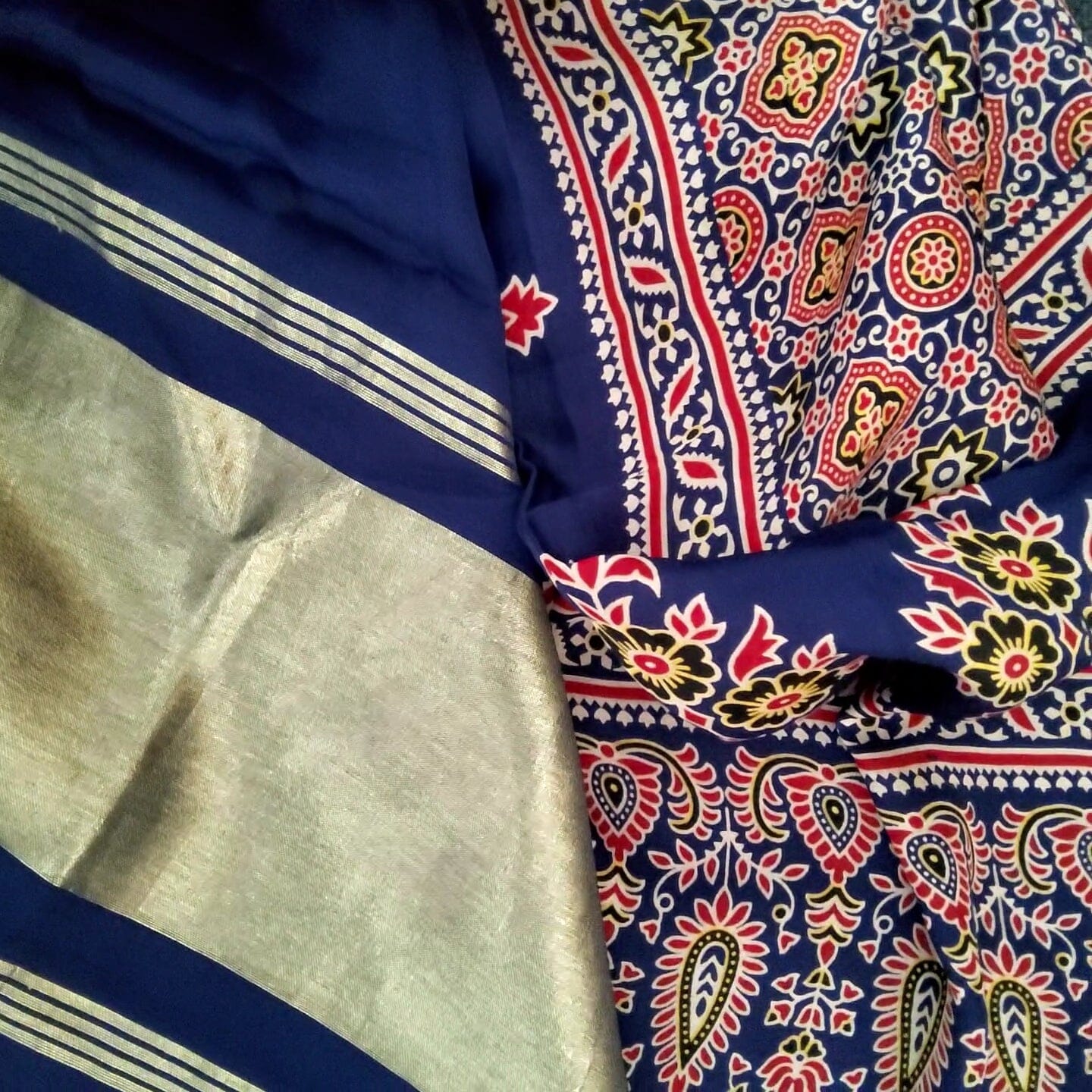 Ajrakh Modal Silk Dupatta with Tissue Pallu
