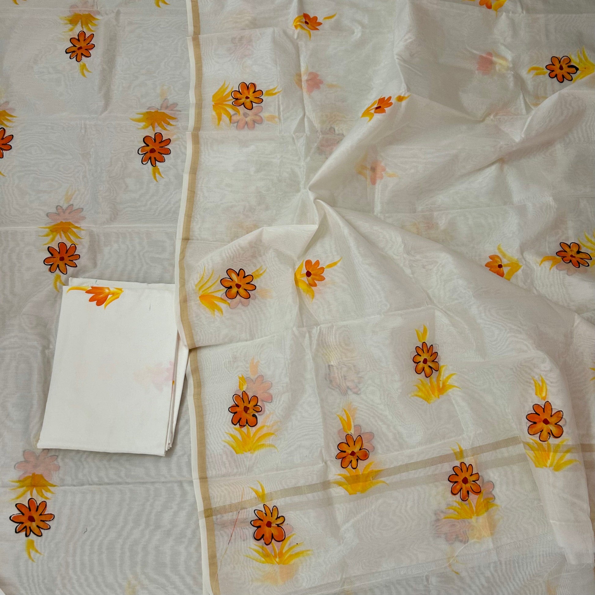 Hand Block Print Chanderi Silk Cotton Dress Material