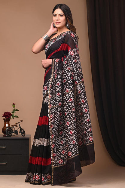 Chanderi Hand Block Print Saree with Blouse