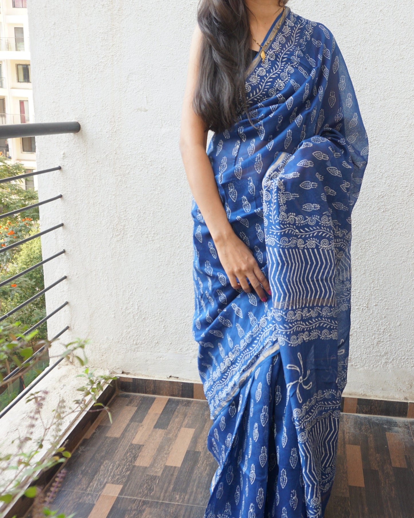 Chanderi Block Print Saree with Blouse