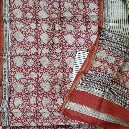 Chanderi Silk Bagru Hand Block Print Dress Material