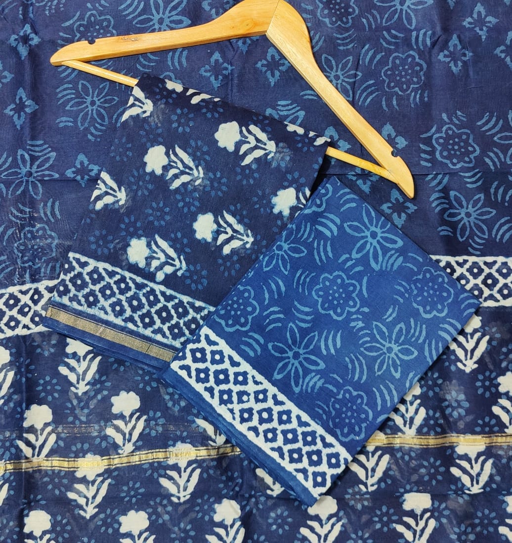 Linen / Cotton Bagru Hand Block Printed Dress Material-RSSELIOCT542062 –  Weavesmart