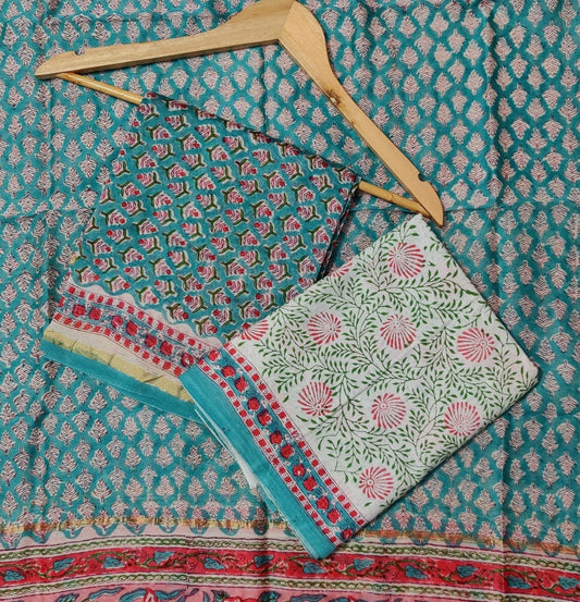 Chanderi Hand Block Printed Dress Material