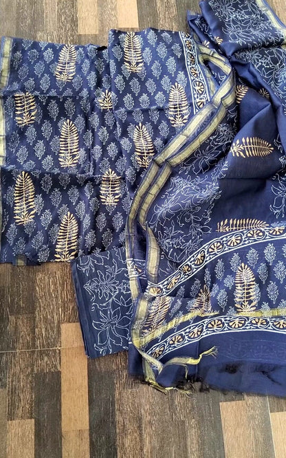 Chanderi Bagru Printed Dress Material
