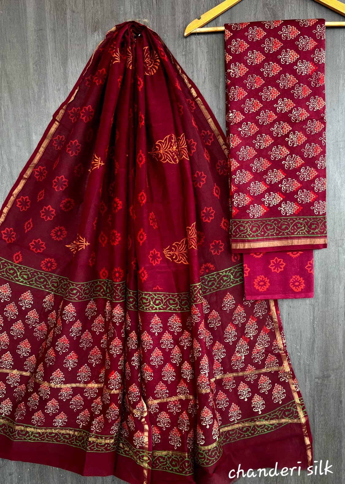 Maroon Chanderi Silk Cotton Dress material