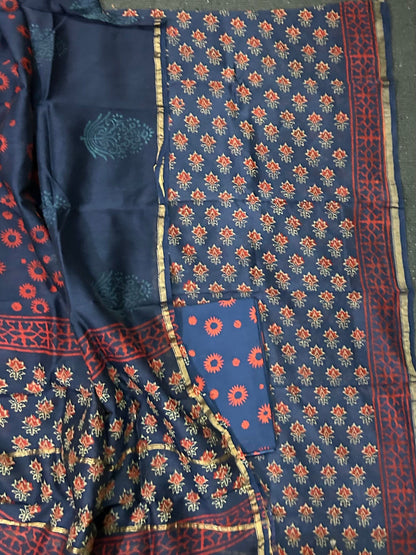 Hand BlockPrint Chanderi Silk Cotton Dress Material