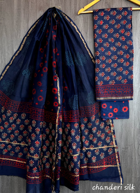 Hand BlockPrint Chanderi Silk Cotton Dress Material