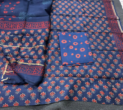 Hand BlockPrint Chanderi Silk Cotton Dress Material