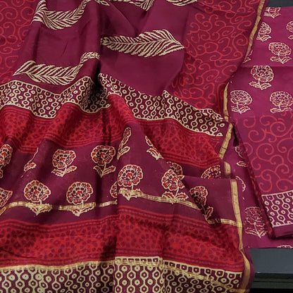 Chanderi Silk Hand Block Print Dress Material