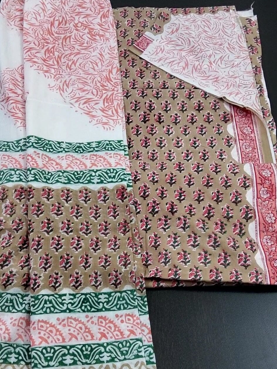 Cotton Block Print Dress Material with Cotton Dupatta