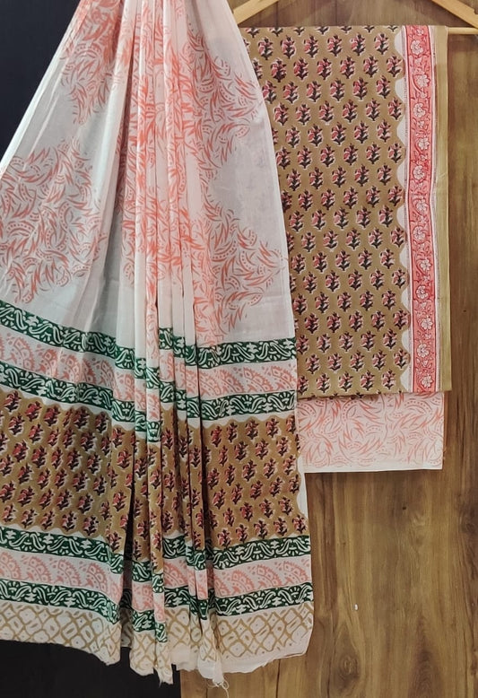 Cotton Block Print Dress Material with Cotton Dupatta