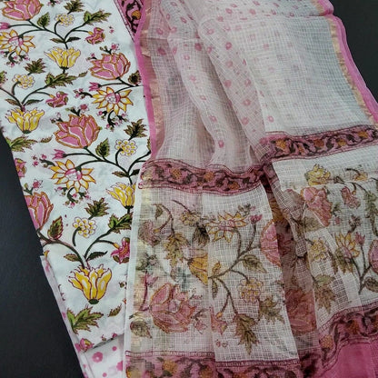 Cotton Block Printed Dress Material with Kota Doria Dupatta