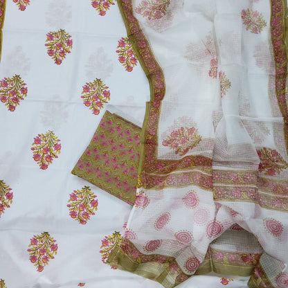 Cotton Block Print Dress Material with Kota Dupatta