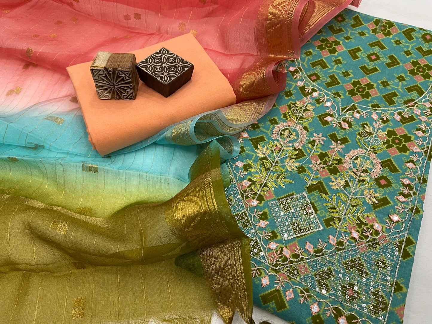 Cotton Block Print Embroidered Salwar Suit