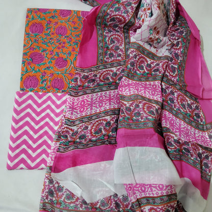 Cotton BlockPrint Dress Material with Cotton Dupatta