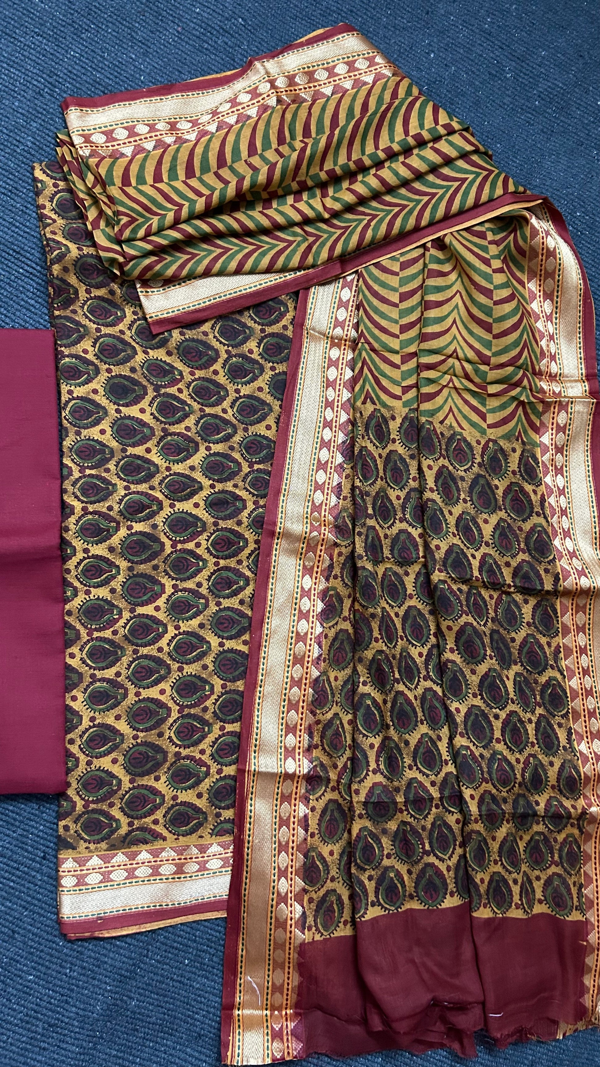 Cotton Dress Material with Maheshwari Border