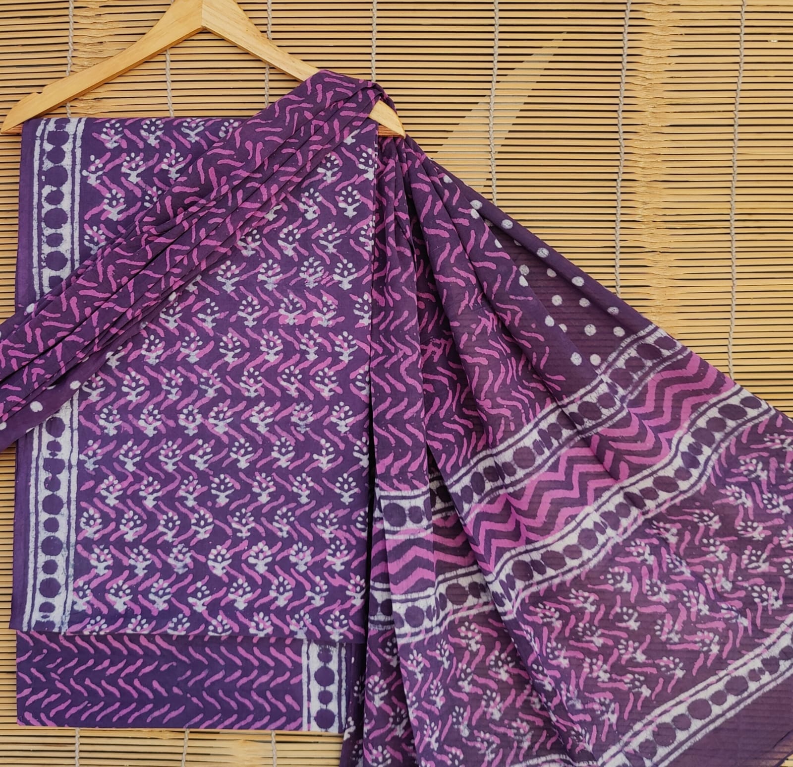 Cotton Hand Block Print Dress Material with Cotton Dupatta
